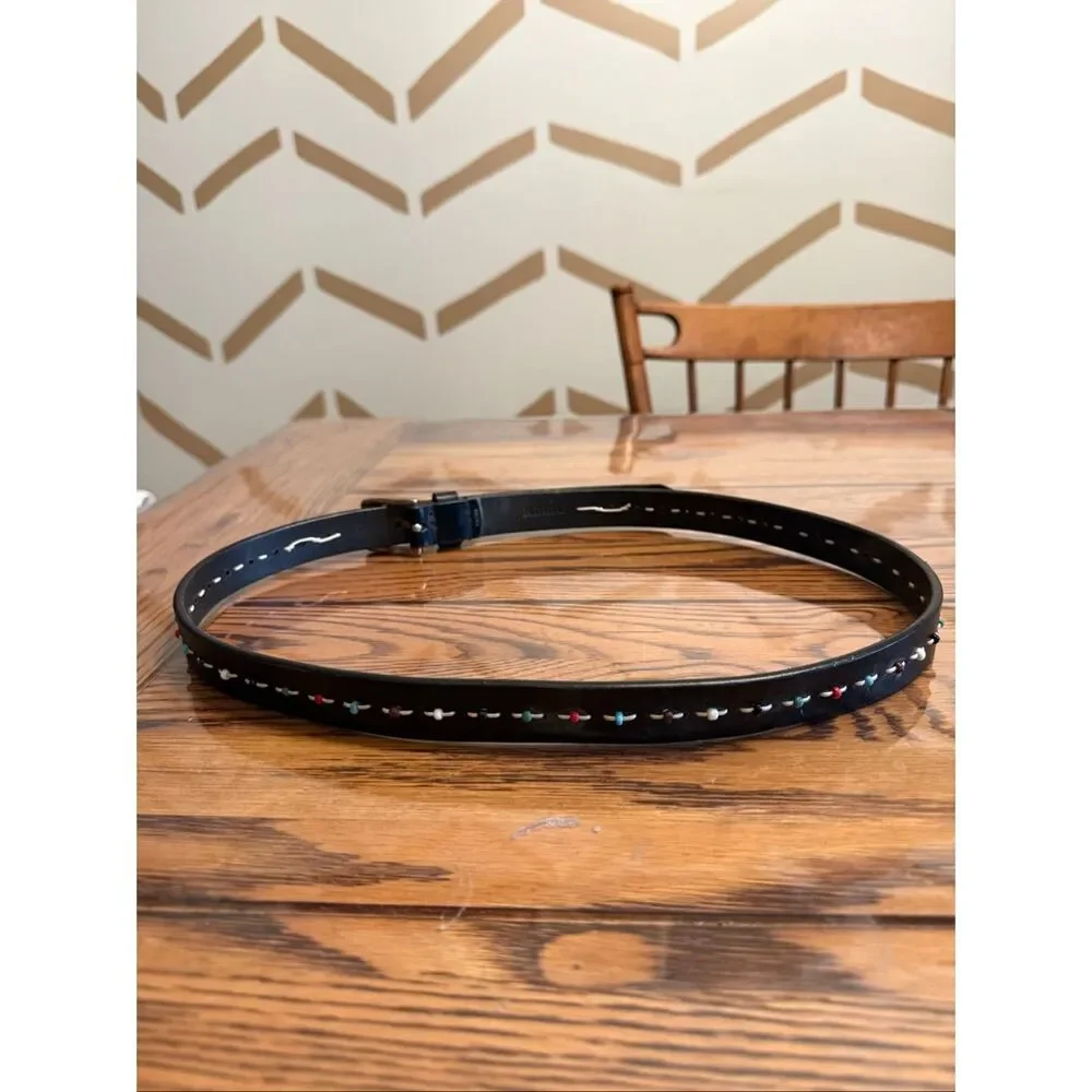Relic Black Leather Hand-Stitched Embroidery Beaded Southwestern Belt Size Large